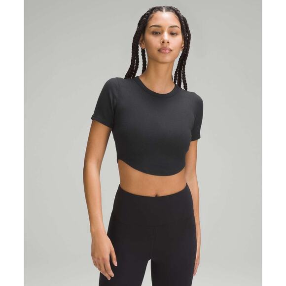 lululemon athletica Tops - Lululemon Hold Tight Cropped T-Shirt Black Size 4 Modal Ribbed Short Sleeve